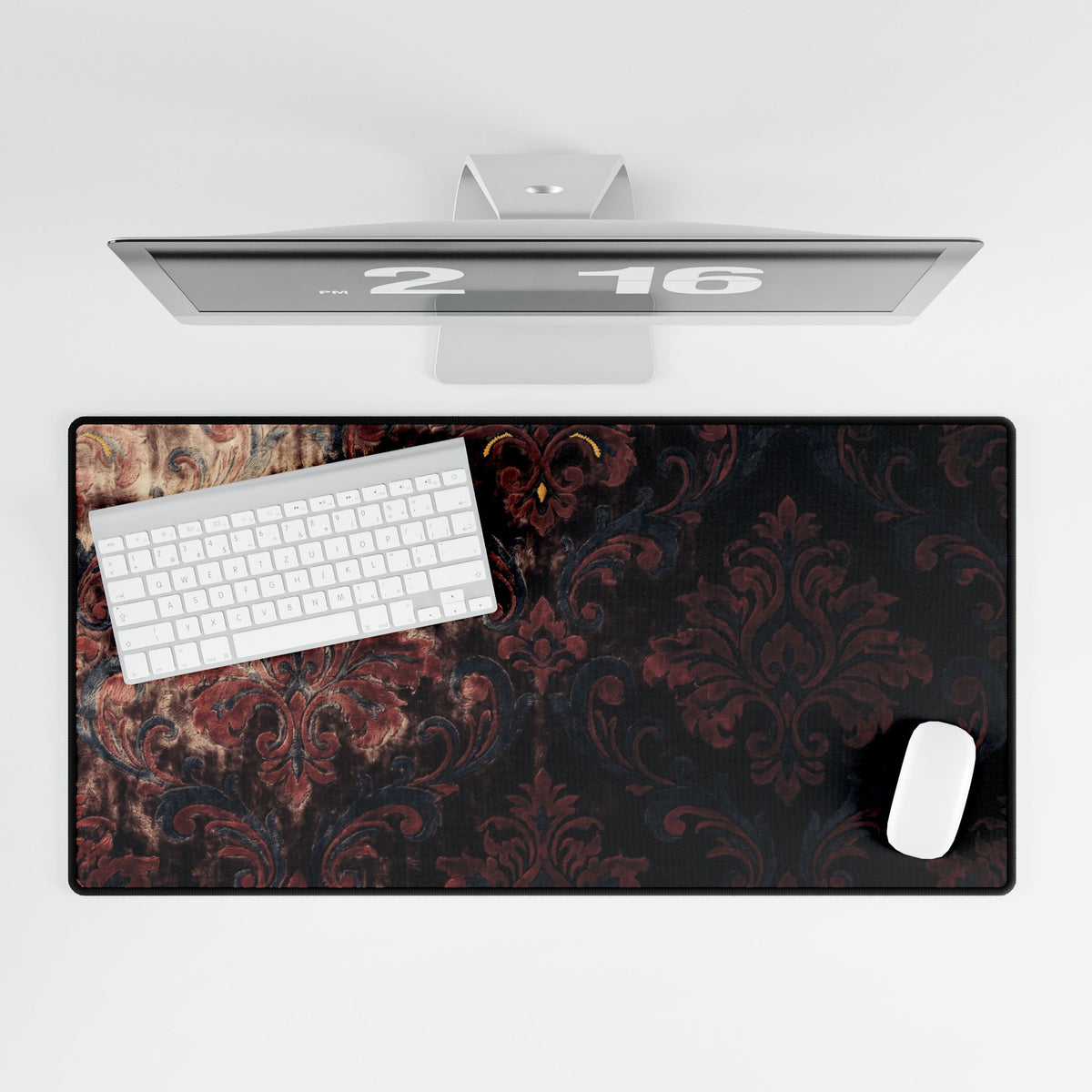 Oxblood Velvet Damask XL Desk Mat