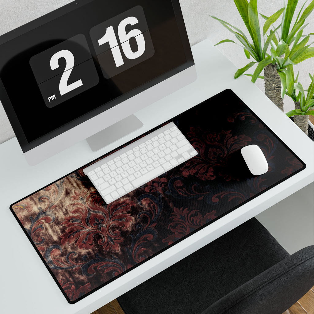 Oxblood Velvet Damask XL Desk Mat